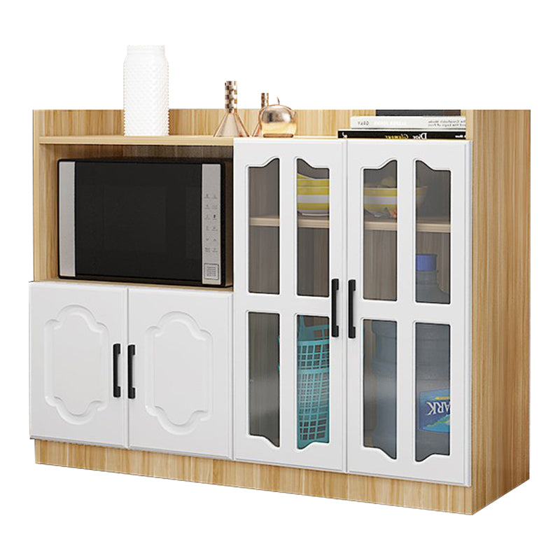 Glass Door Wood Sideboard Modern Credenza with Storage for Kitchen Natural Wood White 47"L x 16"W x 35"H Clearhalo 'buffet_sideboard' 'Buffets & Sideboards' 'Furniture' 'furniture_buffet_sideboard' 'Kitchen & Dining Furniture' 4948971