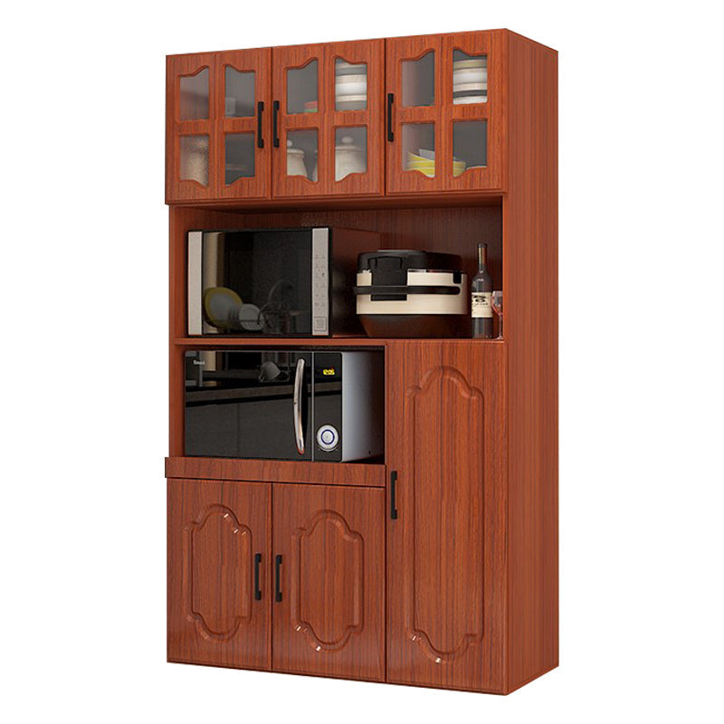 Glass Door Wood Sideboard Modern Credenza with Storage for Kitchen Red Brown 35"L x 16"W x 71"H Clearhalo 'buffet_sideboard' 'Buffets & Sideboards' 'Furniture' 'furniture_buffet_sideboard' 'Kitchen & Dining Furniture' 4948995