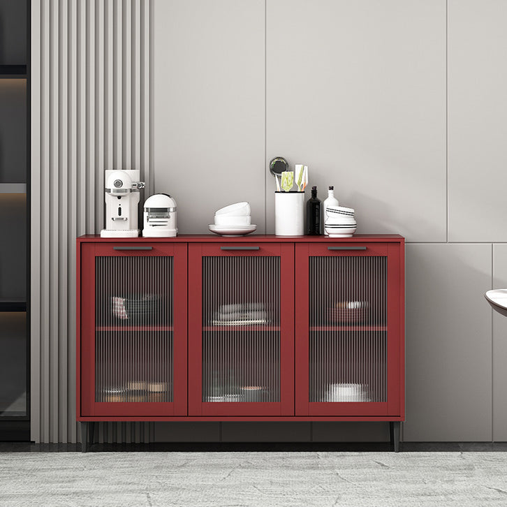 Glass Door Wood Sideboard Modern Server Cabinet with Storage for Living Room Burgundy 47"L x 12"W x 31"H Clearhalo 'buffet_sideboard' 'Buffets & Sideboards' 'Furniture' 'furniture_buffet_sideboard' 'Kitchen & Dining Furniture' 4949039
