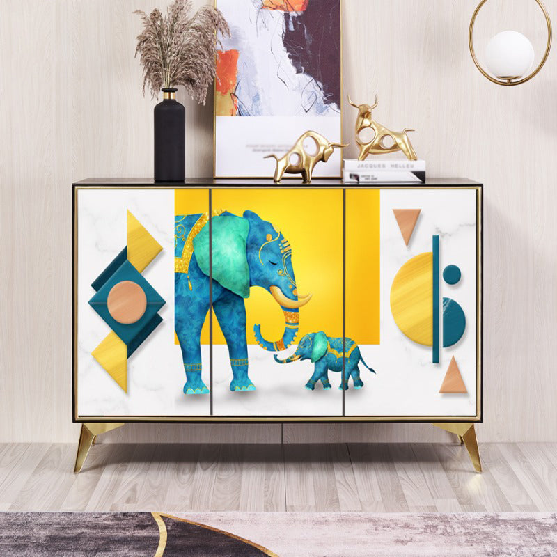 Cabinets Living Room Buffet Stand Wood Adjustable Shelving Buffet Table 47"L x 13"W x 34"H Yellow Clearhalo 'buffet_sideboard' 'Buffets & Sideboards' 'furn' 'furn_buffet_sideboard' 'Furniture' 'furniture_buffet_sideboard' 'Kitchen & Dining Furniture' 4949091