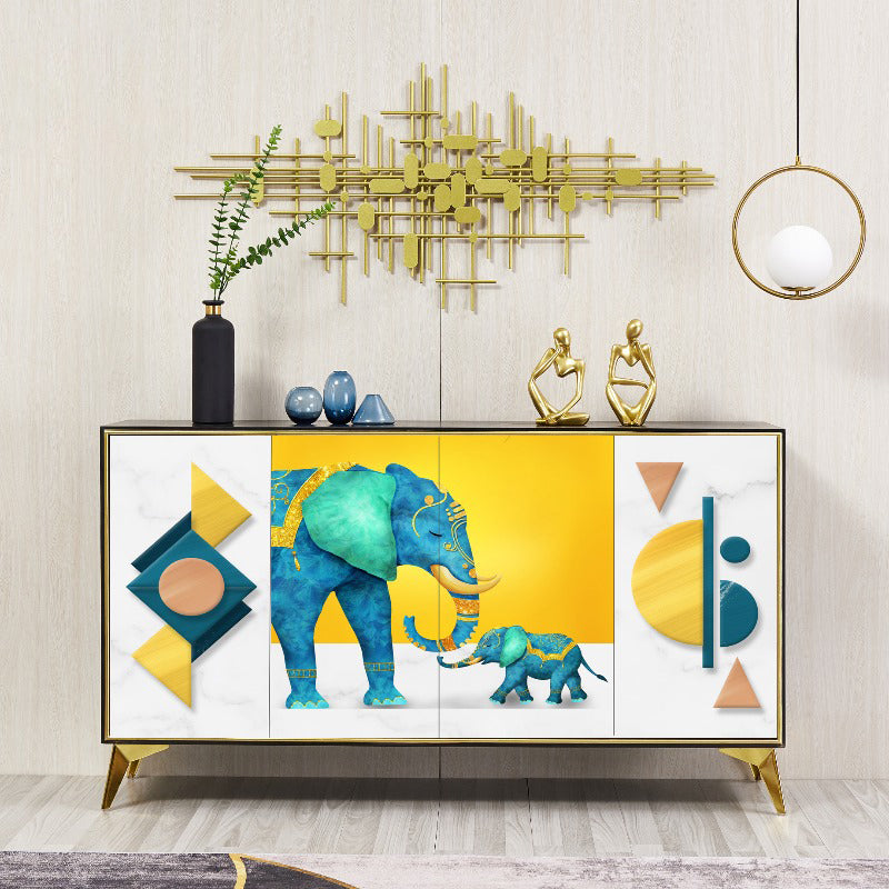 Cabinets Living Room Buffet Stand Wood Adjustable Shelving Buffet Table 59"L x 13"W x 34"H Yellow Clearhalo 'buffet_sideboard' 'Buffets & Sideboards' 'furn' 'furn_buffet_sideboard' 'Furniture' 'furniture_buffet_sideboard' 'Kitchen & Dining Furniture' 4949094