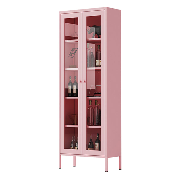 Modern Kitchen Server 71" Height Glass Door Dining Server for Living Room 26"L x 12"W x 71"H Pink Clearhalo 'buffet_sideboard' 'Buffets & Sideboards' 'furn' 'furn_buffet_sideboard' 'Furniture' 'furniture_buffet_sideboard' 'Kitchen & Dining Furniture' 4949114