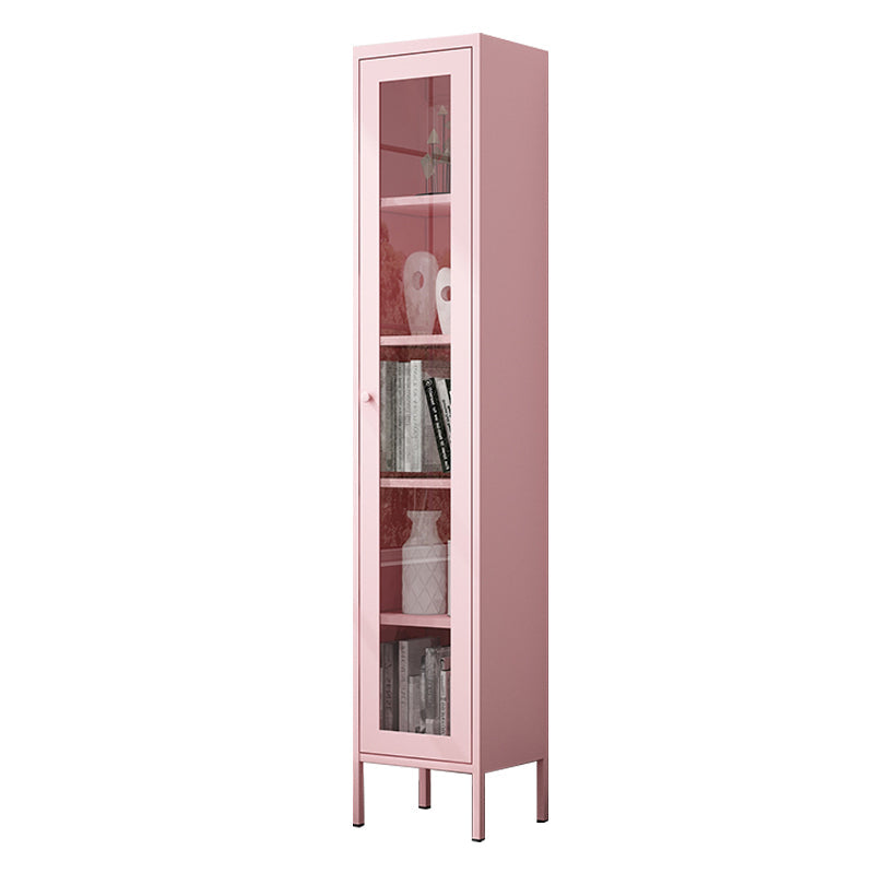 Modern Kitchen Server 71" Height Glass Door Dining Server for Living Room 14"L x 12"W x 71"H Pink Clearhalo 'buffet_sideboard' 'Buffets & Sideboards' 'furn' 'furn_buffet_sideboard' 'Furniture' 'furniture_buffet_sideboard' 'Kitchen & Dining Furniture' 4949125