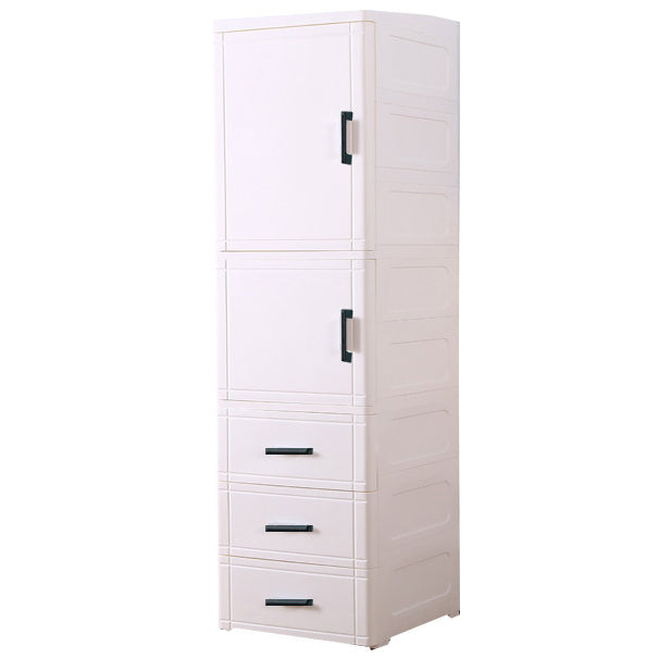 Modern Kitchen Sideboard with Acrylic Drawers Cabinets and Storage 14"L x 14"W x 53"H White Clearhalo 'buffet_sideboard' 'Buffets & Sideboards' 'furn' 'furn_buffet_sideboard' 'Furniture' 'furniture_buffet_sideboard' 'Kitchen & Dining Furniture' 4949197