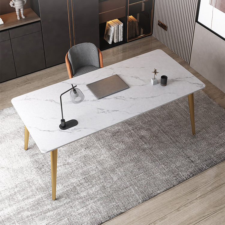 Modern Style Office Desk Home Rectangular Sintered Stone Writing Desk White 55.1"L x 31.5"W x 29.5"H Clearhalo 'Furniture' 'furniture_office_desk' 'Office Desks' 'Office Furniture' 'office_desk' 4950133