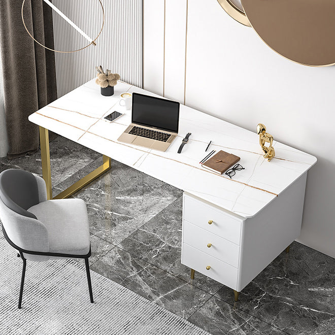 Metal Base Writing Desk Glam Style Office Desk with 3-drawer Clearhalo 'Furniture' 'furniture_office_desk' 'Office Desks' 'Office Furniture' 'office_desk' 4950172