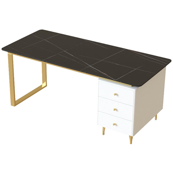 Metal Base Writing Desk Glam Style Office Desk with 3-drawer Black Clearhalo 'Furniture' 'furniture_office_desk' 'Office Desks' 'Office Furniture' 'office_desk' 4950173