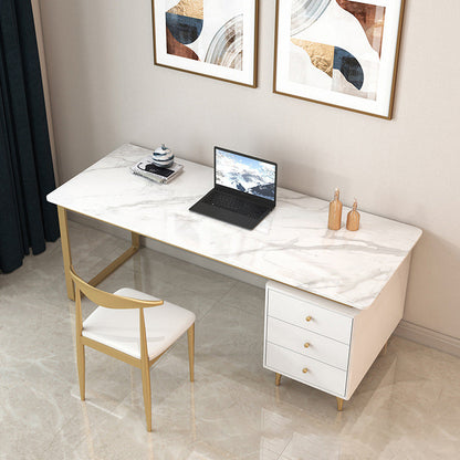 Metal Base Writing Desk Glam Style Office Desk with 3-drawer White Clearhalo 'Furniture' 'furniture_office_desk' 'Office Desks' 'Office Furniture' 'office_desk' 4950174