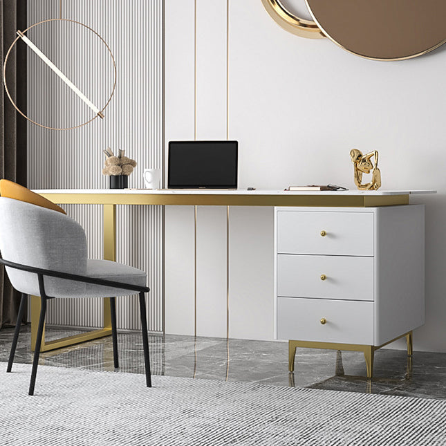 Metal Base Writing Desk Glam Style Office Desk with 3-drawer Clearhalo 'Furniture' 'furniture_office_desk' 'Office Desks' 'Office Furniture' 'office_desk' 4950177