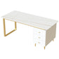 Metal Base Writing Desk Glam Style Office Desk with 3-drawer White-Gold Clearhalo 'Furniture' 'furniture_office_desk' 'Office Desks' 'Office Furniture' 'office_desk' 4950178