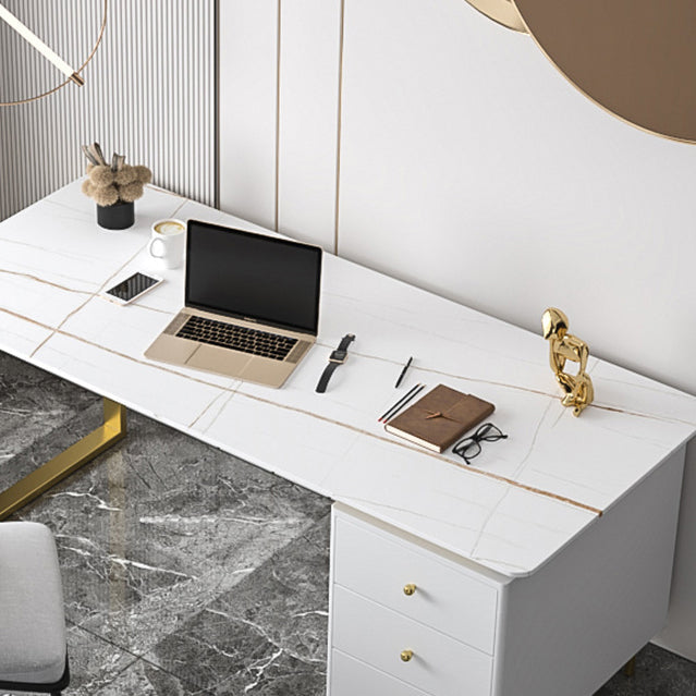 Metal Base Writing Desk Glam Style Office Desk with 3-drawer Clearhalo 'Furniture' 'furniture_office_desk' 'Office Desks' 'Office Furniture' 'office_desk' 4950182