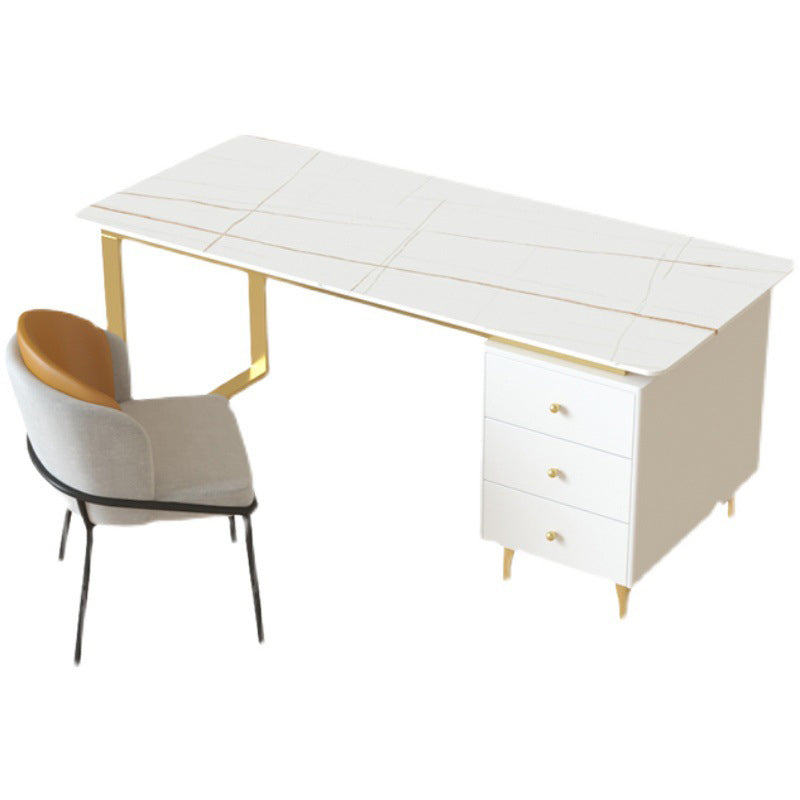 Metal Base Writing Desk Glam Style Office Desk with 3-drawer Clearhalo 'Furniture' 'furniture_office_desk' 'Office Desks' 'Office Furniture' 'office_desk' 4950183