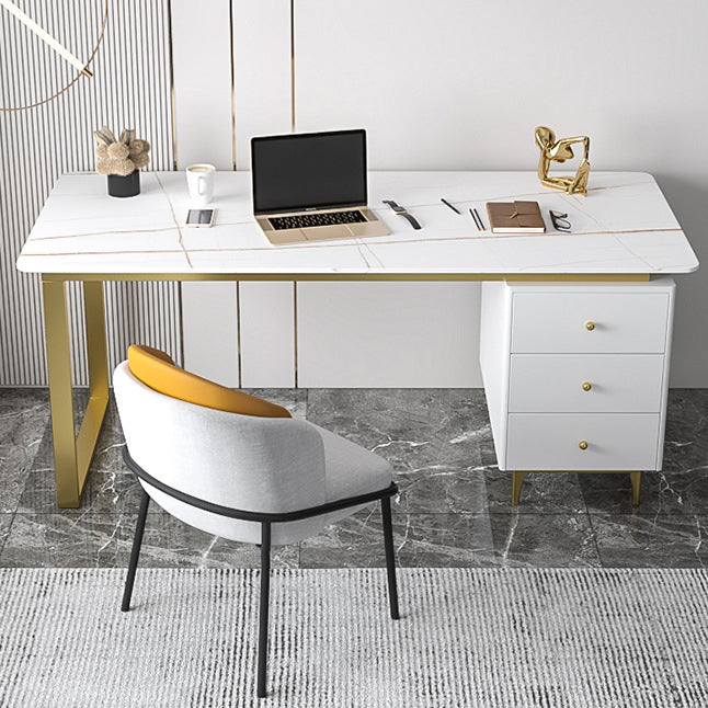 Metal Base Writing Desk Glam Style Office Desk with 3-drawer Clearhalo 'Furniture' 'furniture_office_desk' 'Office Desks' 'Office Furniture' 'office_desk' 4950186