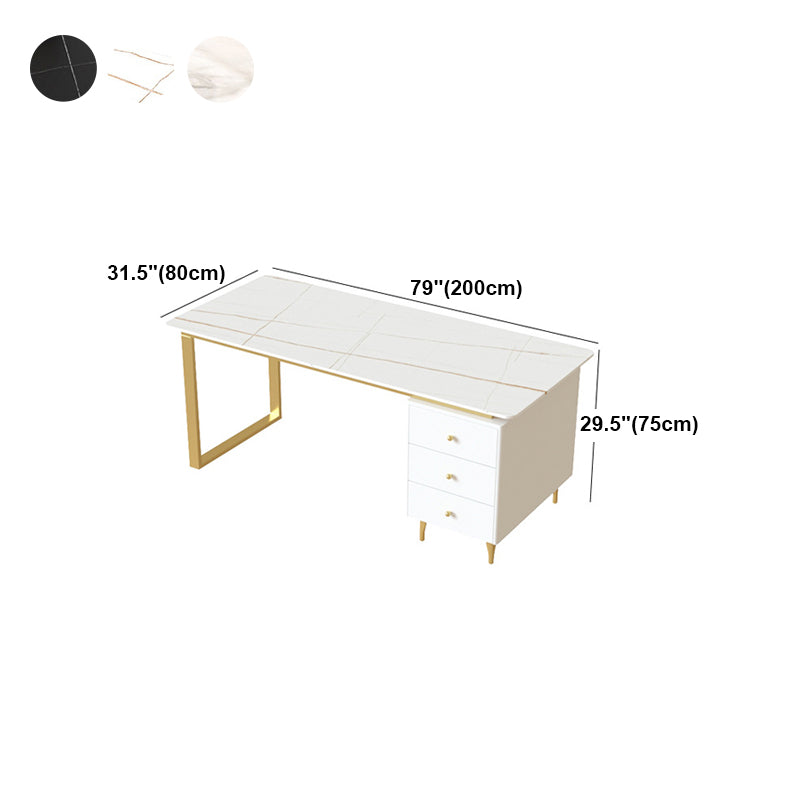 Metal Base Writing Desk Glam Style Office Desk with 3-drawer Clearhalo 'Furniture' 'furniture_office_desk' 'Office Desks' 'Office Furniture' 'office_desk' 4950190