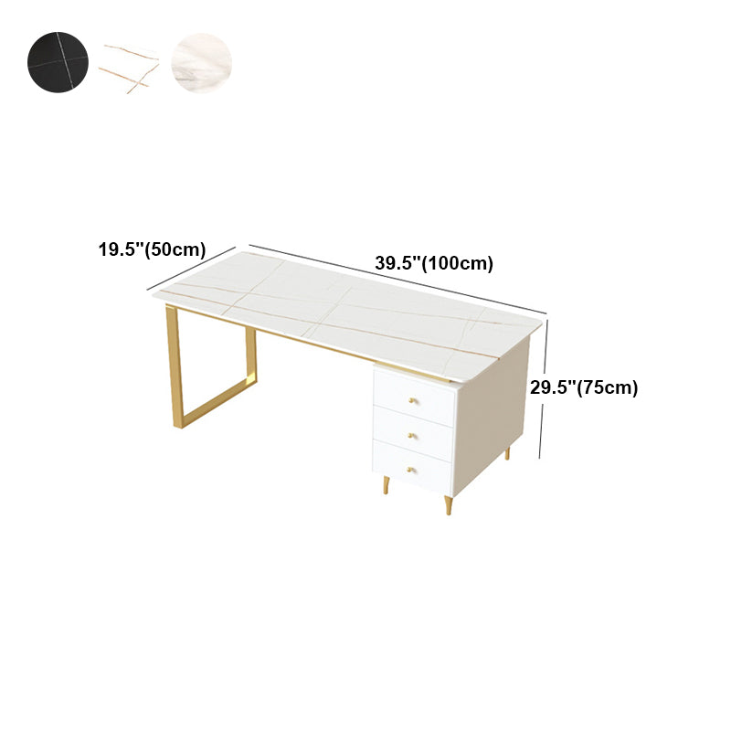 Metal Base Writing Desk Glam Style Office Desk with 3-drawer Clearhalo 'Furniture' 'furniture_office_desk' 'Office Desks' 'Office Furniture' 'office_desk' 4950192
