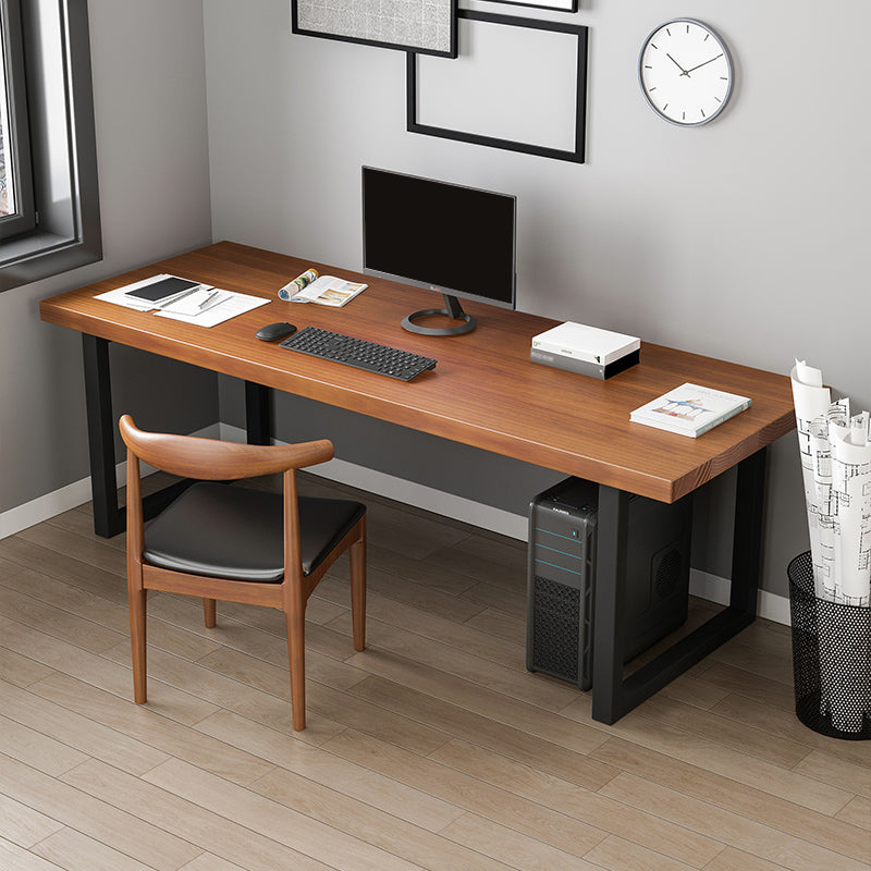Rectangular Solid Wood Desk with Pine Wood Top and Black Legs 63"L x 27.6"W x 29.5"H Clearhalo 'Furniture' 'furniture_office_desk' 'Office Desks' 'Office Furniture' 'office_desk' 4950195