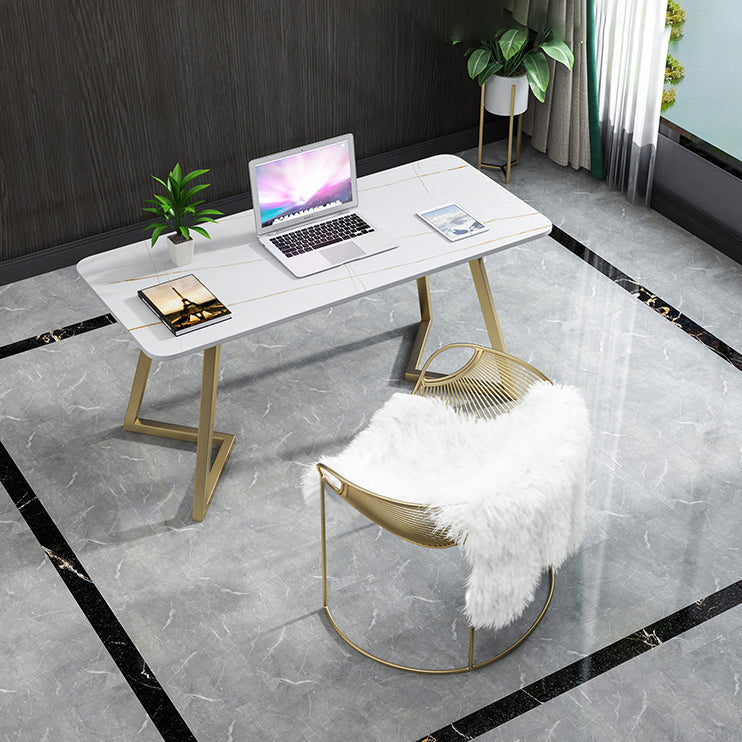 Glam Style Office Desk Artificial Marble Study Room and Office Writing Desk White-Gold Clearhalo 'Furniture' 'furniture_office_desk' 'Office Desks' 'Office Furniture' 'office_desk' 4950225