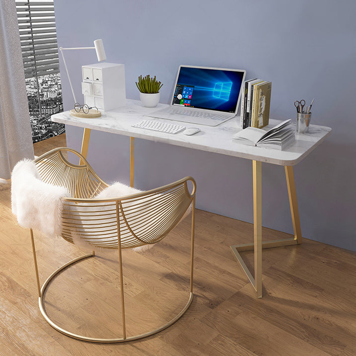 Glam Style Office Desk Artificial Marble Study Room and Office Writing Desk White 63"L x 31.5"W x 29.5"H Clearhalo 'Furniture' 'furniture_office_desk' 'Office Desks' 'Office Furniture' 'office_desk' 4950227