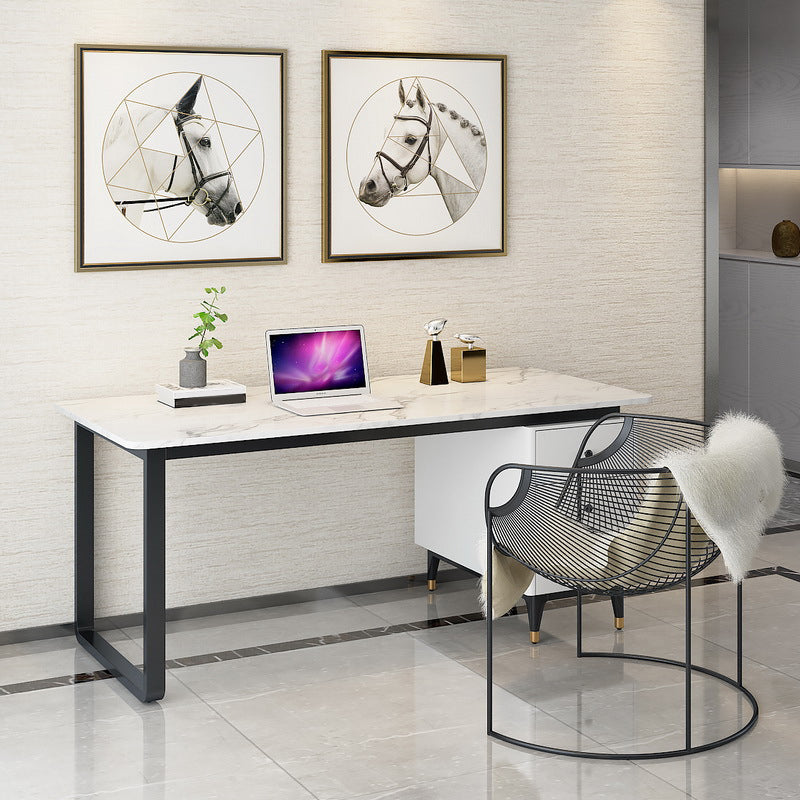 Artificial Marble Office Desk Glam Style Writing Desk with 3-drawer Black Clearhalo 'Furniture' 'furniture_office_desk' 'Office Desks' 'Office Furniture' 'office_desk' 4950245