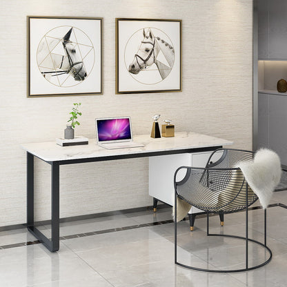 Artificial Marble Office Desk Glam Style Writing Desk with 3-drawer Black Clearhalo 'Furniture' 'furniture_office_desk' 'Office Desks' 'Office Furniture' 'office_desk' 4950245
