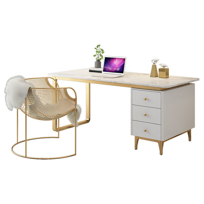 Artificial Marble Office Desk Glam Style Writing Desk with 3-drawer Clearhalo 'Furniture' 'furniture_office_desk' 'Office Desks' 'Office Furniture' 'office_desk' 4950246