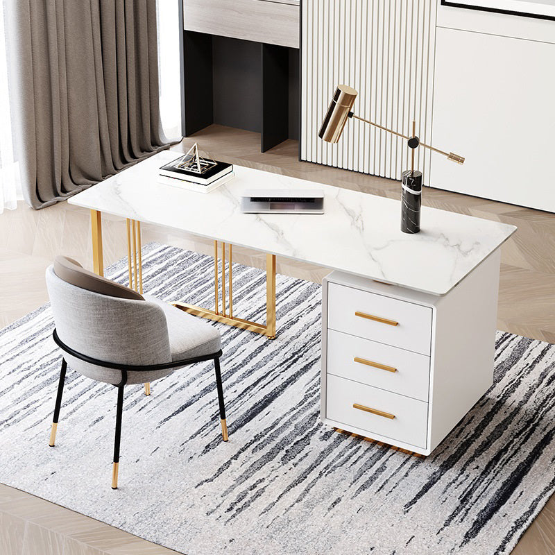 Glam Style Writing Desk Study Room Office Desk with 3-drawer White 47.2"L x 23.6"W x 29.5"H Clearhalo 'Furniture' 'furniture_office_desk' 'Office Desks' 'Office Furniture' 'office_desk' 4950251