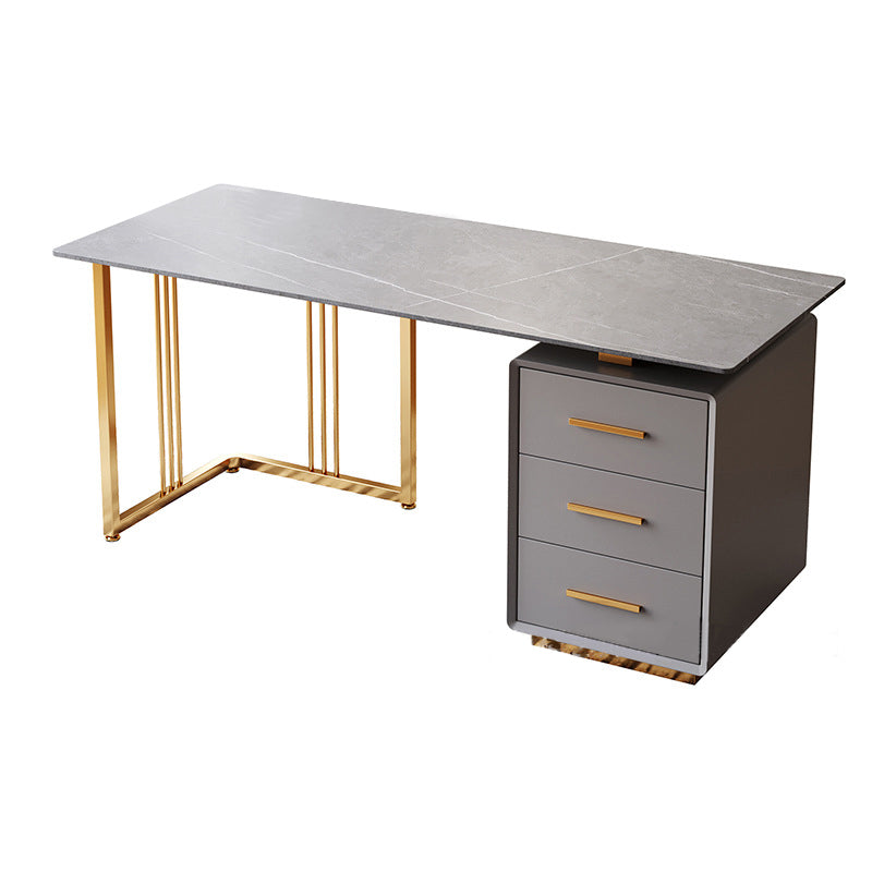 Glam Style Writing Desk Study Room Office Desk with 3-drawer Grey Clearhalo 'Furniture' 'furniture_office_desk' 'Office Desks' 'Office Furniture' 'office_desk' 4950252