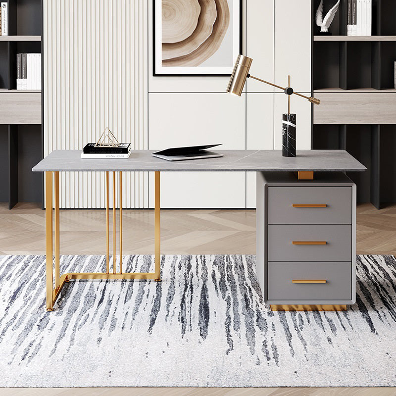 Glam Style Writing Desk Study Room Office Desk with 3-drawer Grey 47.2"L x 23.6"W x 29.5"H Clearhalo 'Furniture' 'furniture_office_desk' 'Office Desks' 'Office Furniture' 'office_desk' 4950253
