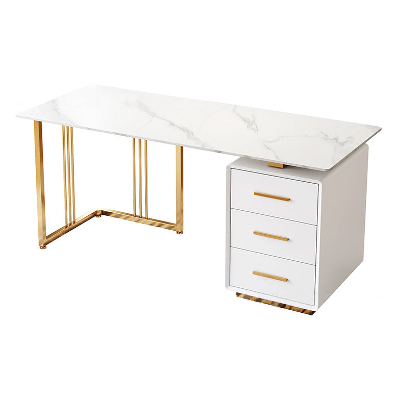 Glam Style Writing Desk Study Room Office Desk with 3-drawer White Clearhalo 'Furniture' 'furniture_office_desk' 'Office Desks' 'Office Furniture' 'office_desk' 4950256
