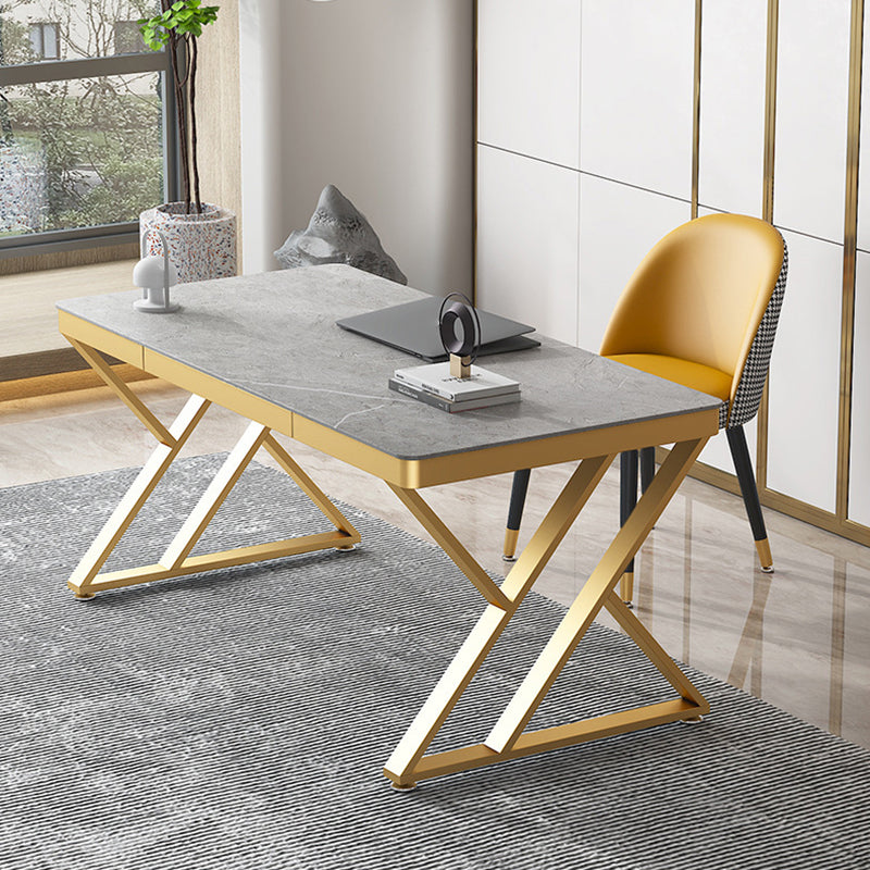 Glam Style Writing Desk Curve Office Study Room Desk with 1-drawer Gray-Gold 47.2"L x 23.6"W x 29.5"H Clearhalo 'Furniture' 'furniture_office_desk' 'Office Desks' 'Office Furniture' 'office_desk' 4950281