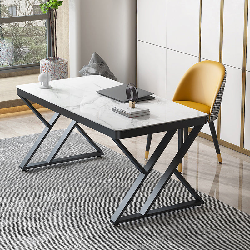 Glam Style Writing Desk Curve Office Study Room Desk with 1-drawer Black White 47.2"L x 23.6"W x 29.5"H Clearhalo 'Furniture' 'furniture_office_desk' 'Office Desks' 'Office Furniture' 'office_desk' 4950282