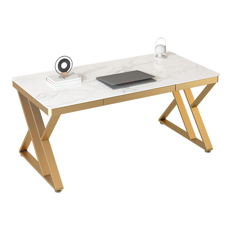 Glam Style Writing Desk Curve Office Study Room Desk with 1-drawer White-Gold Clearhalo 'Furniture' 'furniture_office_desk' 'Office Desks' 'Office Furniture' 'office_desk' 4950285