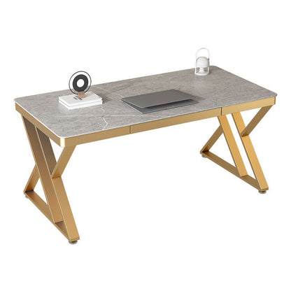 Glam Style Writing Desk Curve Office Study Room Desk with 1-drawer Gray-Gold Clearhalo 'Furniture' 'furniture_office_desk' 'Office Desks' 'Office Furniture' 'office_desk' 4950288