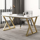 Rectangular Sintered Stone Desk with Gold Legs in Modern Style 63"L x 27.6"W x 29.5"H No Drawer Clearhalo 'Furniture' 'furniture_office_desk' 'Office Desks' 'Office Furniture' 'office_desk' 4950306