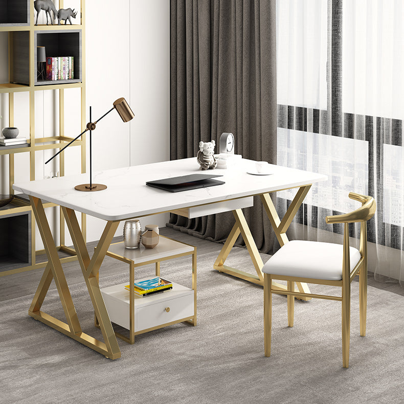 Rectangular Sintered Stone Desk with Gold Legs in Modern Style Clearhalo 'Furniture' 'furniture_office_desk' 'Office Desks' 'Office Furniture' 'office_desk' 4950309