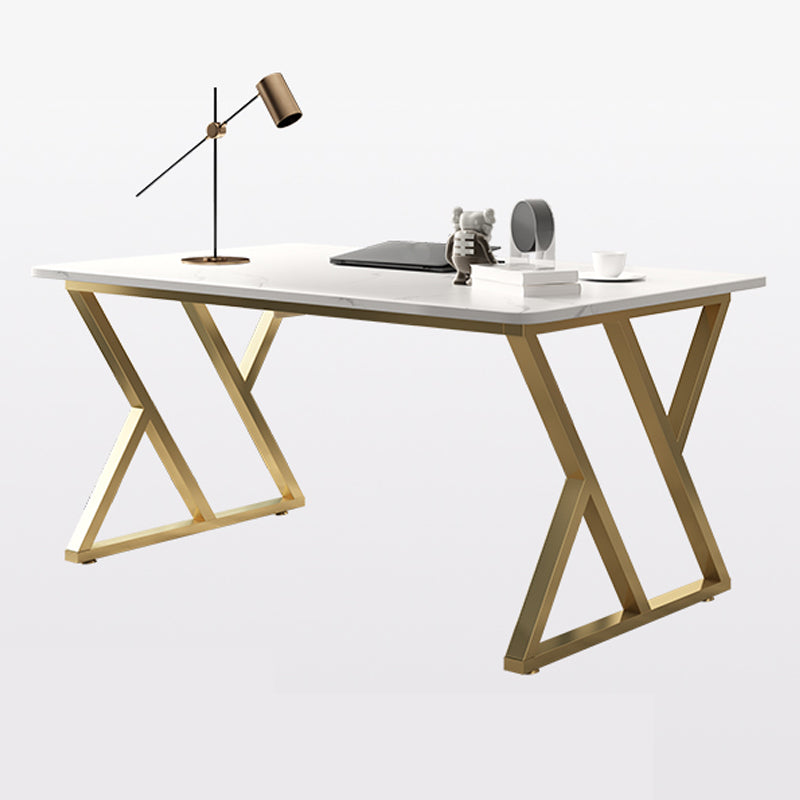Rectangular Sintered Stone Desk with Gold Legs in Modern Style No Drawer Clearhalo 'Furniture' 'furniture_office_desk' 'Office Desks' 'Office Furniture' 'office_desk' 4950310