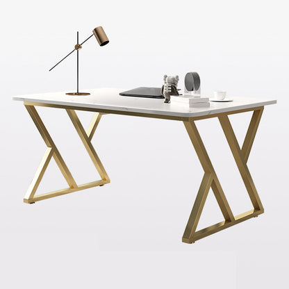 Rectangular Sintered Stone Desk with Gold Legs in Modern Style No Drawer Clearhalo 'Furniture' 'furniture_office_desk' 'Office Desks' 'Office Furniture' 'office_desk' 4950310