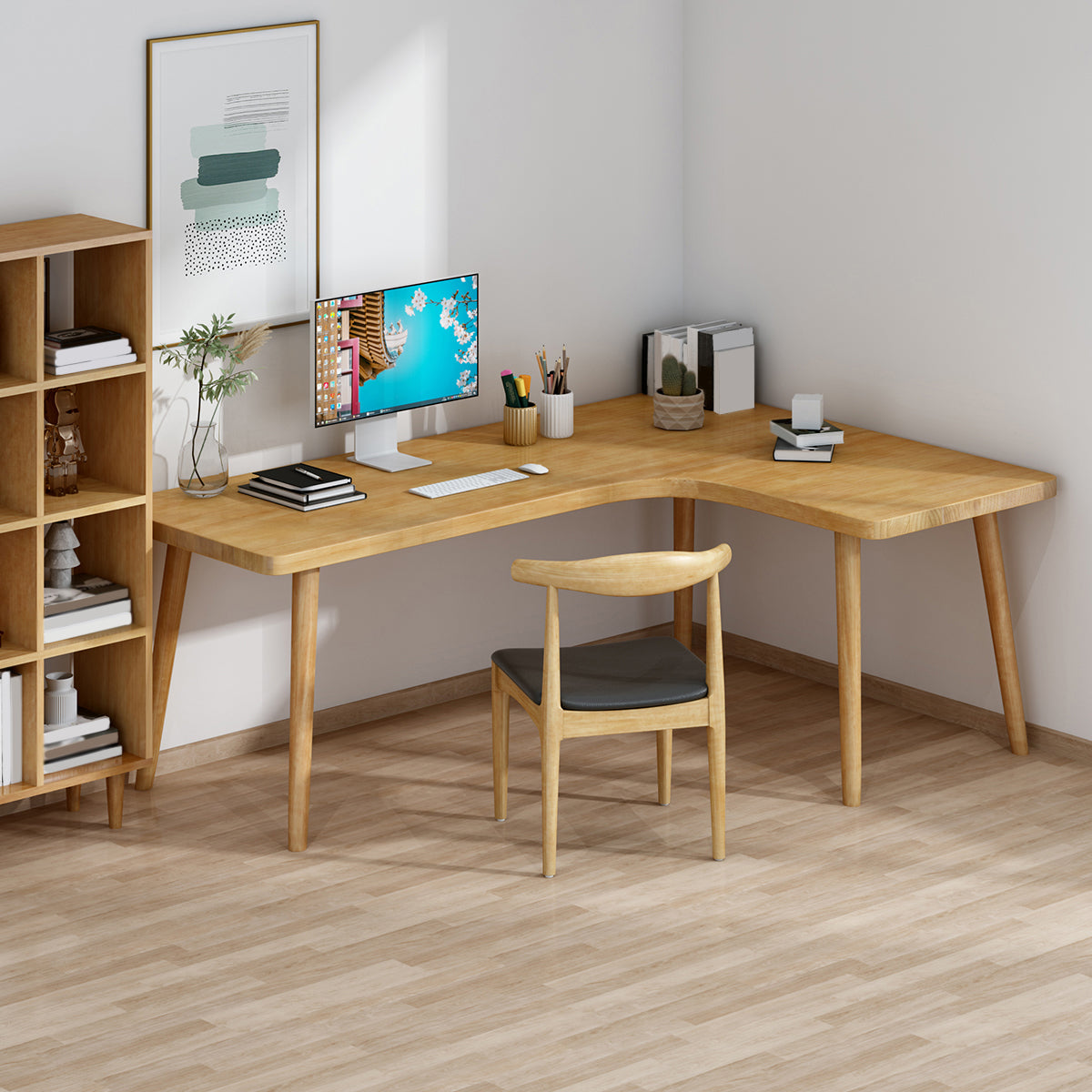 Modern Style Office Desk L-Shaped Solid Wood Brown Home Writing Desk Clearhalo 'Furniture' 'furniture_office_desk' 'Office Desks' 'Office Furniture' 'office_desk' 4950380