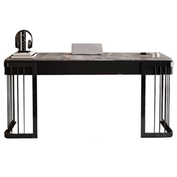 Contemporary Curved Writing Desk Stone Office Desk with Drawer Black-Gray 63"L x 23.6"W x 29.5"H Clearhalo 'Furniture' 'furniture_office_desk' 'Office Desks' 'Office Furniture' 'office_desk' 4950400