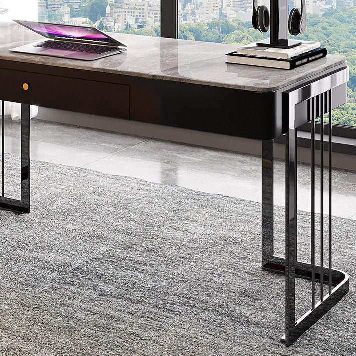 Contemporary Curved Writing Desk Stone Office Desk with Drawer Clearhalo 'Furniture' 'furniture_office_desk' 'Office Desks' 'Office Furniture' 'office_desk' 4950402
