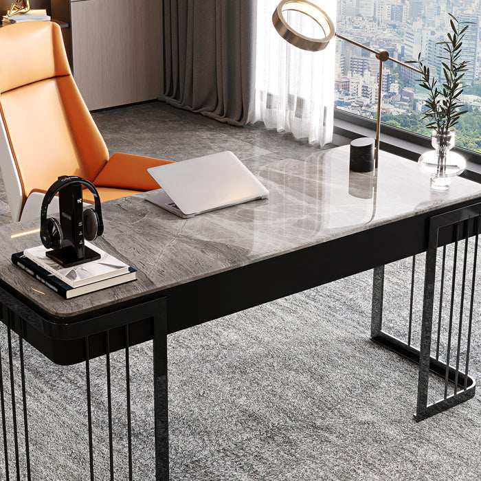 Contemporary Curved Writing Desk Stone Office Desk with Drawer Clearhalo 'Furniture' 'furniture_office_desk' 'Office Desks' 'Office Furniture' 'office_desk' 4950403