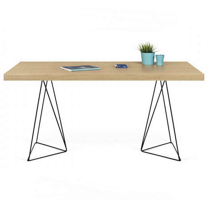 Contemporary Rectangular Writing Desk Pine Solid Wood Office Desk Natural Wood Black Clearhalo 'Furniture' 'furniture_office_desk' 'Office Desks' 'Office Furniture' 'office_desk' 4950473