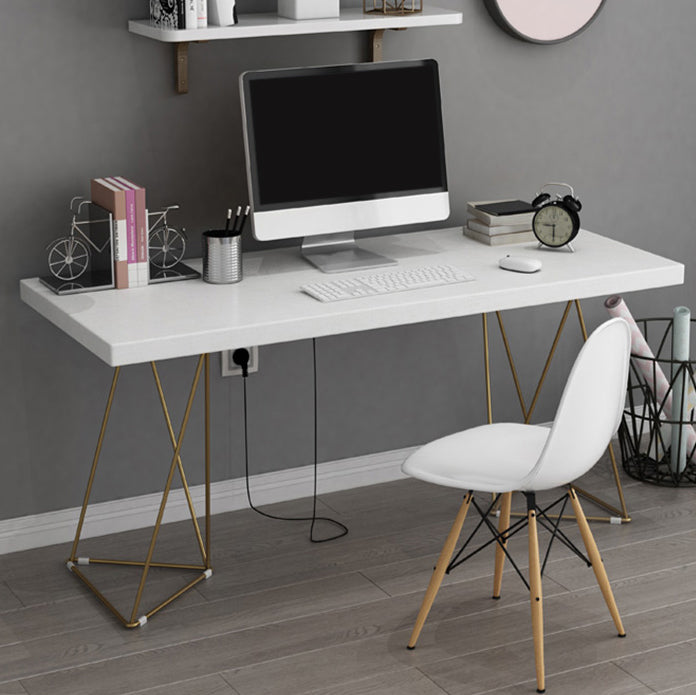 Contemporary Rectangular Writing Desk Pine Solid Wood Office Desk White-Gold Clearhalo 'Furniture' 'furniture_office_desk' 'Office Desks' 'Office Furniture' 'office_desk' 4950478