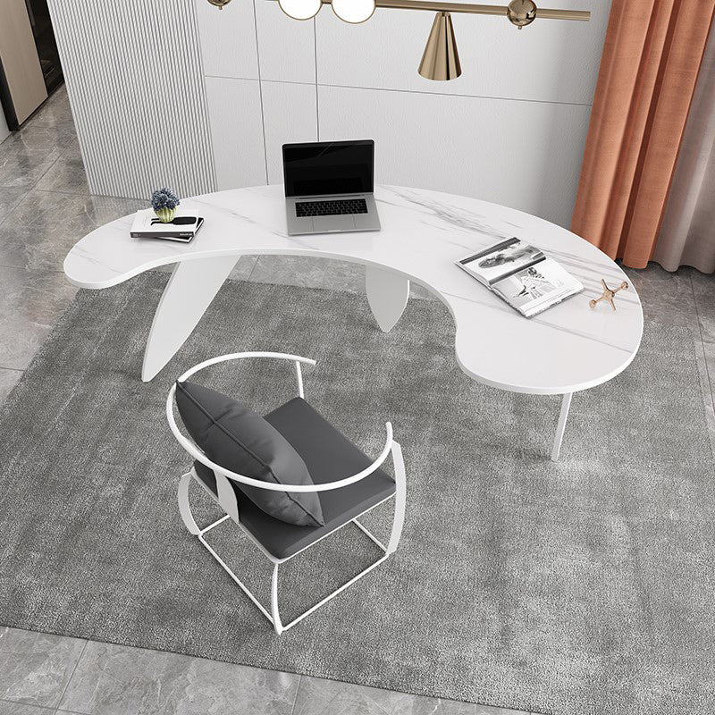 Free Form Contemporary Writing Desk Sintered Stone Pedestal Base Desk White Clearhalo 'Furniture' 'furniture_office_desk' 'Office Desks' 'Office Furniture' 'office_desk' 4950574