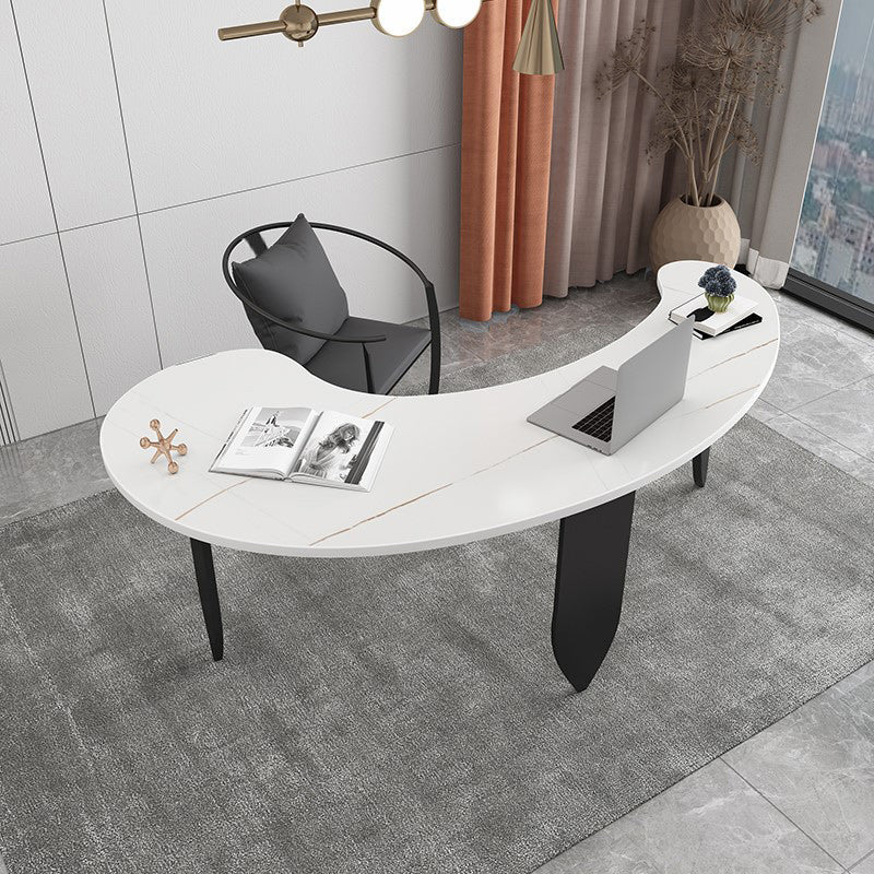 Free Form Contemporary Writing Desk Sintered Stone Pedestal Base Desk White-Black Clearhalo 'Furniture' 'furniture_office_desk' 'Office Desks' 'Office Furniture' 'office_desk' 4950575