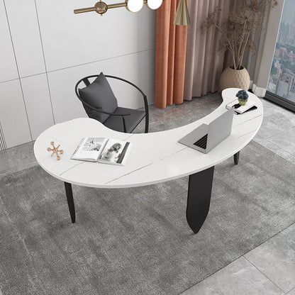 Free Form Contemporary Writing Desk Sintered Stone Pedestal Base Desk White-Black Clearhalo 'Furniture' 'furniture_office_desk' 'Office Desks' 'Office Furniture' 'office_desk' 4950575