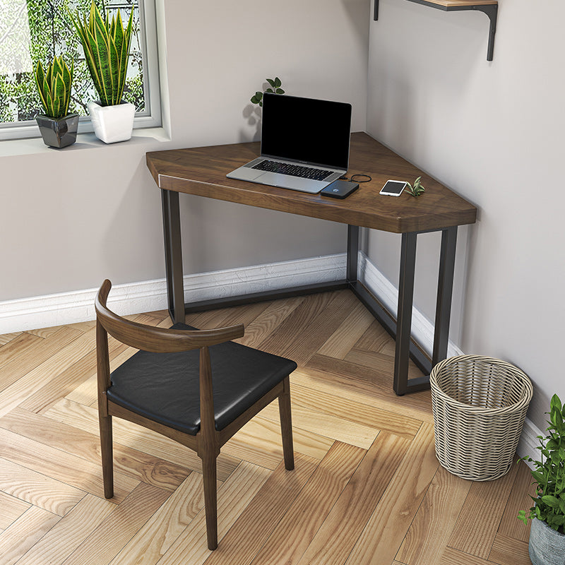 Modern Style Office Desk Solid Wood Home Use Desk with Metal Legs 31.5"L x 31.5"W x 29.5"H Triangle Walnut Clearhalo 'Furniture' 'furniture_office_desk' 'Office Desks' 'Office Furniture' 'office_desk' 4950624