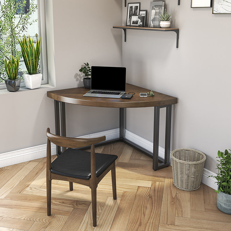 Modern Style Office Desk Solid Wood Home Use Desk with Metal Legs 31.5"L x 31.5"W x 29.5"H Sector Walnut Clearhalo 'Furniture' 'furniture_office_desk' 'Office Desks' 'Office Furniture' 'office_desk' 4950625
