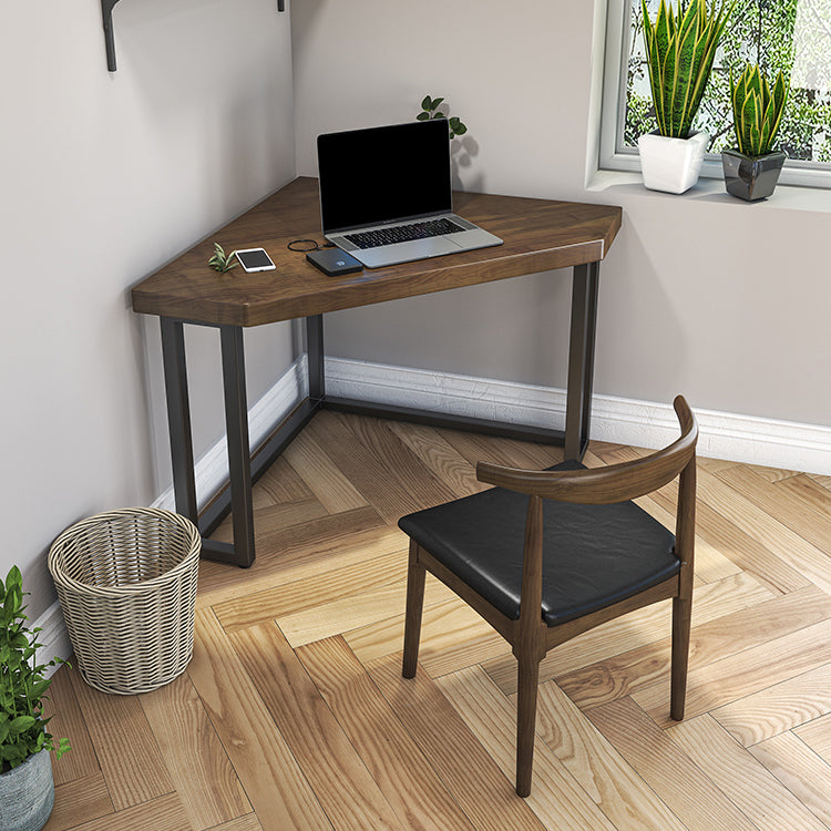 Modern Style Office Desk Solid Wood Home Use Desk with Metal Legs 35.4"L x 35.4"W x 29.5"H Triangle Walnut Clearhalo 'Furniture' 'furniture_office_desk' 'Office Desks' 'Office Furniture' 'office_desk' 4950627