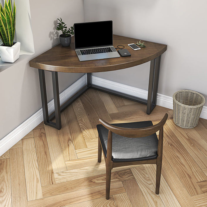 Modern Style Office Desk Solid Wood Home Use Desk with Metal Legs 23.6"L x 23.6"W x 29.5"H Sector Walnut Clearhalo 'Furniture' 'furniture_office_desk' 'Office Desks' 'Office Furniture' 'office_desk' 4950633